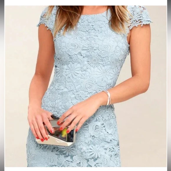 Lulus Romance Language Light Blue Backless Lace Dress Size M - Picture 9 of 10